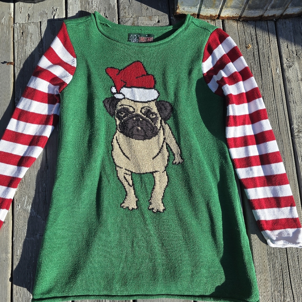 Ugly Christmas Sweater Green Pug
